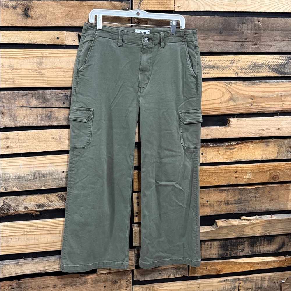 PAIGE Women's Carly Cargo Wide Leg Vintage Ivy Green Jeans Size 31 - Picture 4 of 11